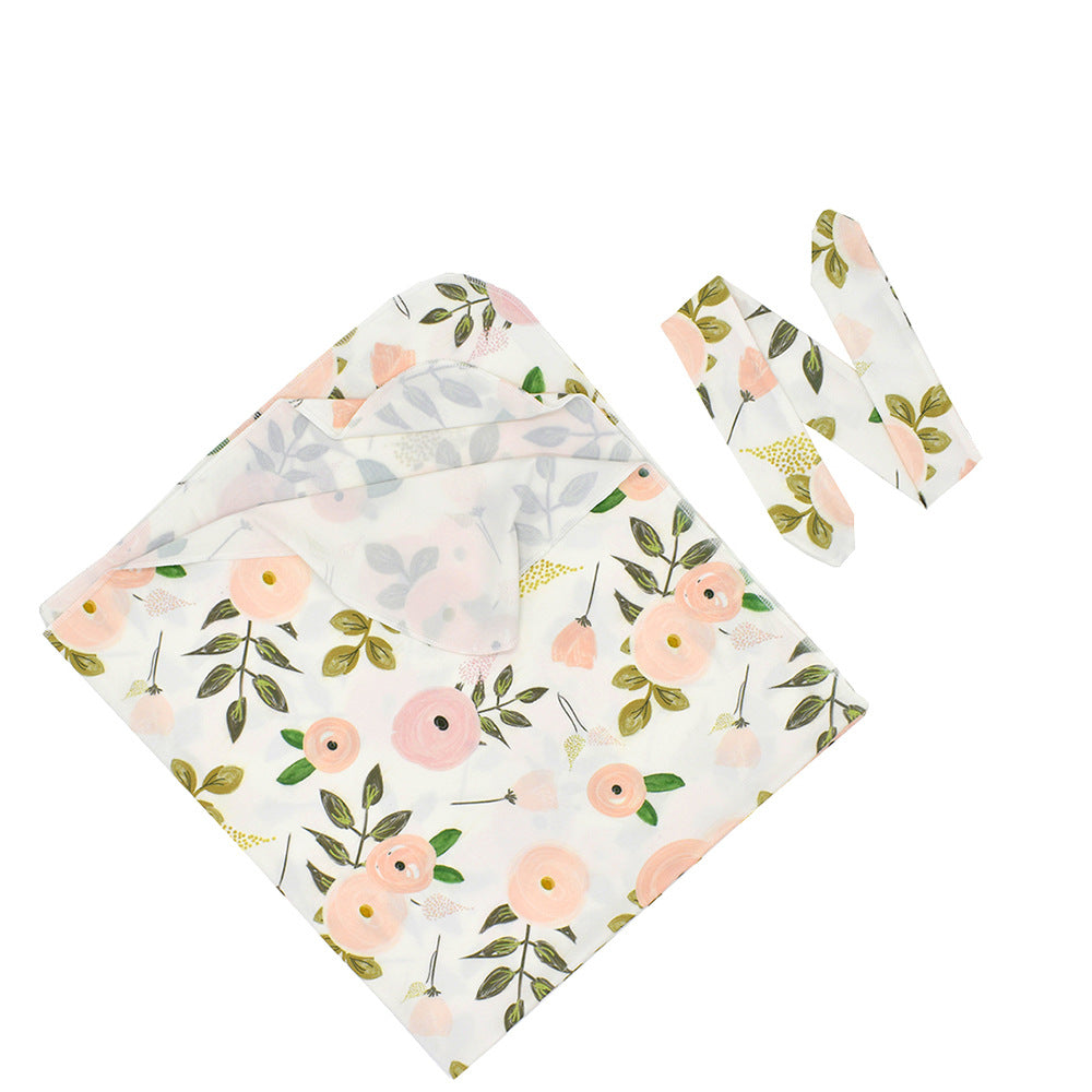 Nouveau-né Swaddle Cloth avec le lapin-oreille noeud bande de cheveux serviette