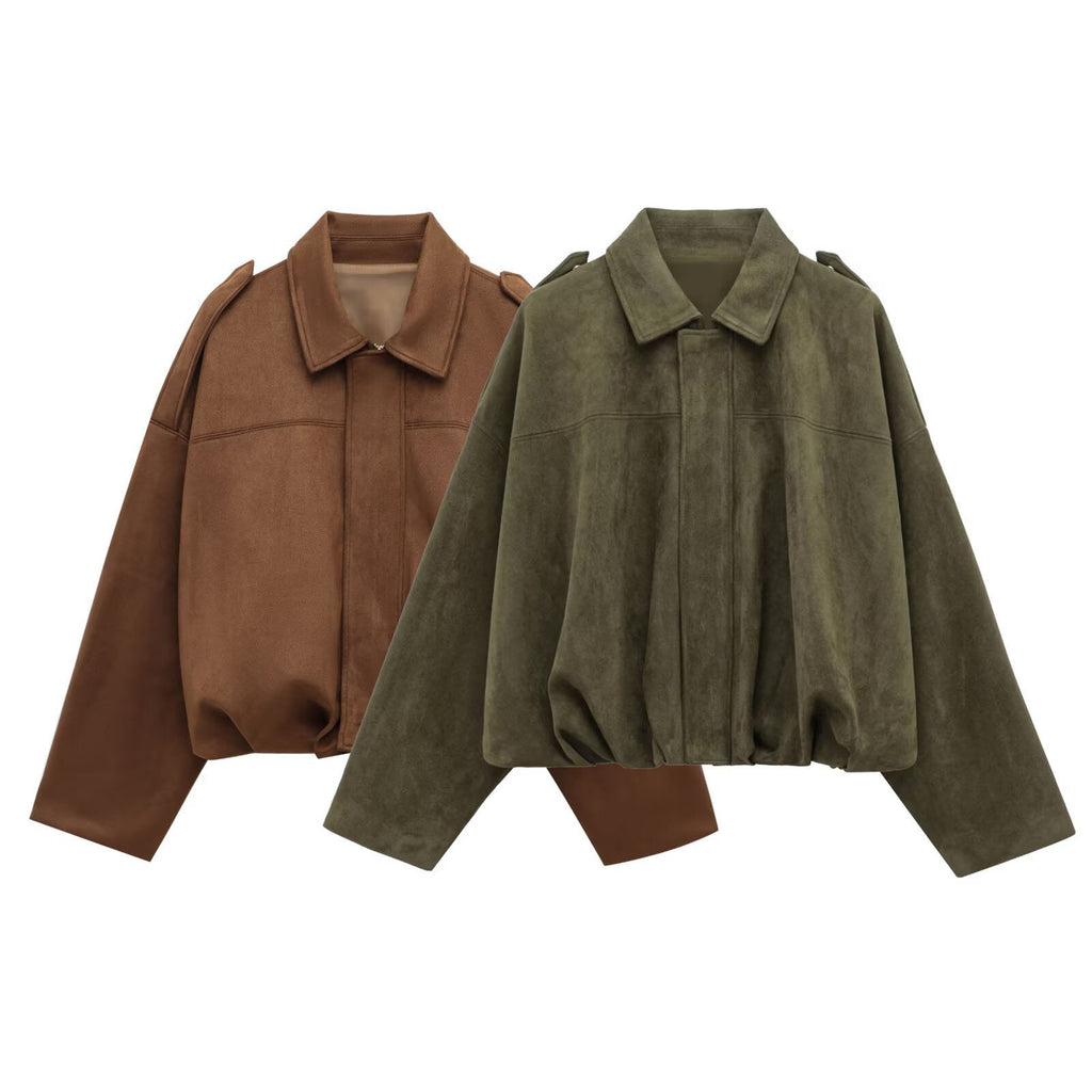 Autumn And Hiver Veste de Bomber Européen et américain Bat Manche Zipper Loose Suede Textur