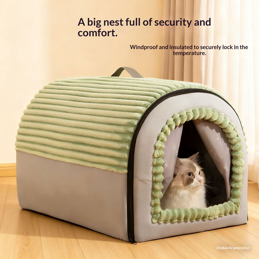 Maison de chat isolée en hiver