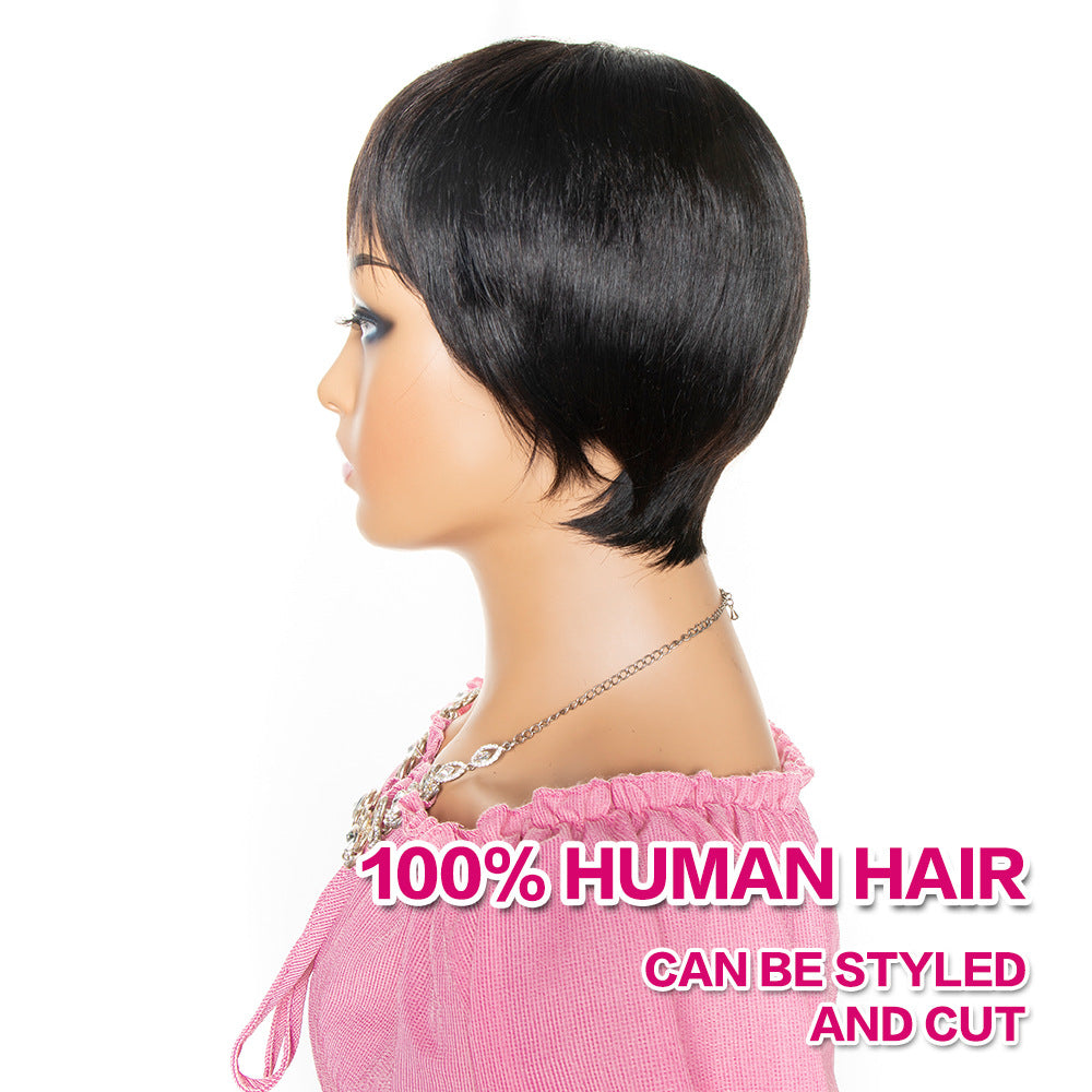 Perruque courte Pixie coupe de cheveux humains avec bang