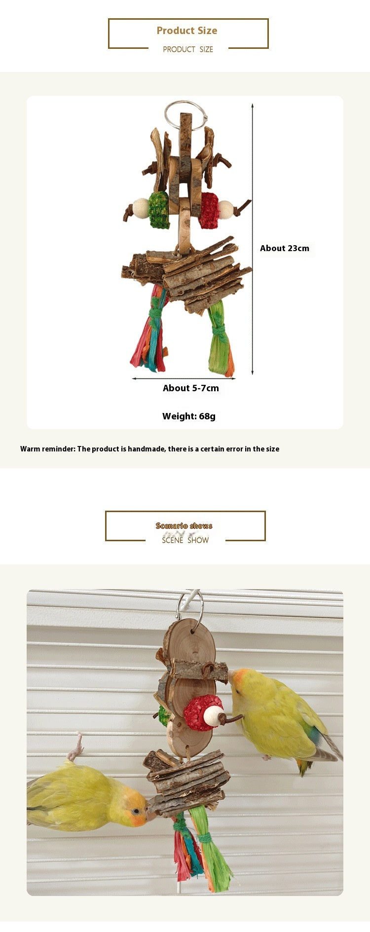 Parrot Bird Bite Toy String Soulageant Stuffy pendentif de couleur décorative