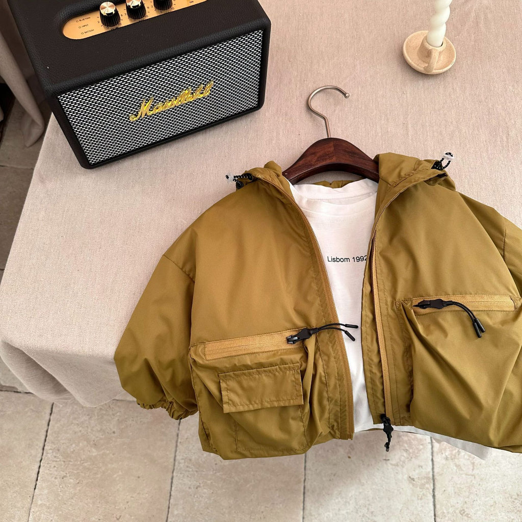 Garçon Solid Color Short Hood Shell Veste