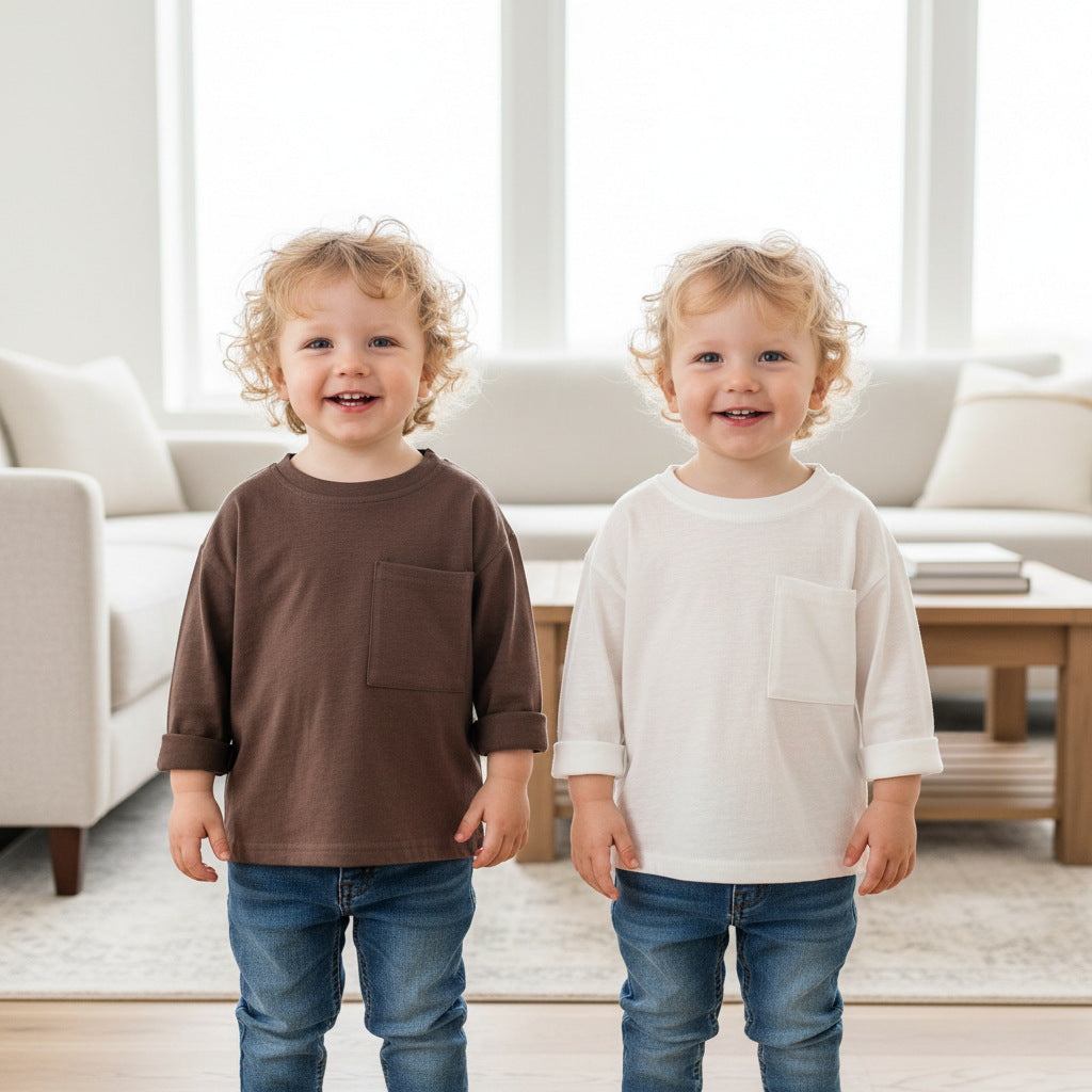 Top bébé à manches longues avec conception de poche en coton mince