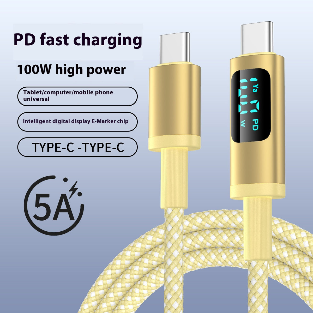Digital Display Dual Type-C Fast Charging Mobile Phone Data Cable