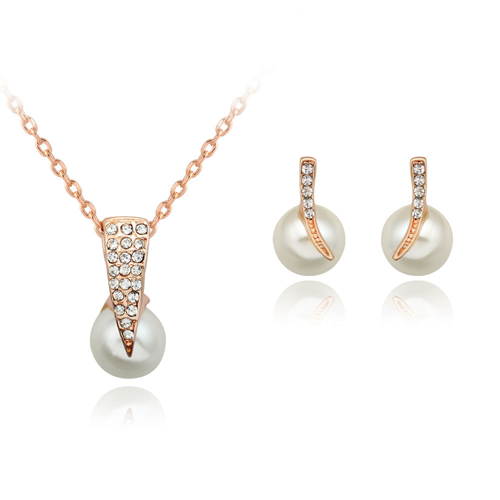 Strass Pearl Collier Ensemble Européen et américain Bijoux de mariage Party Boucles d'oreilles