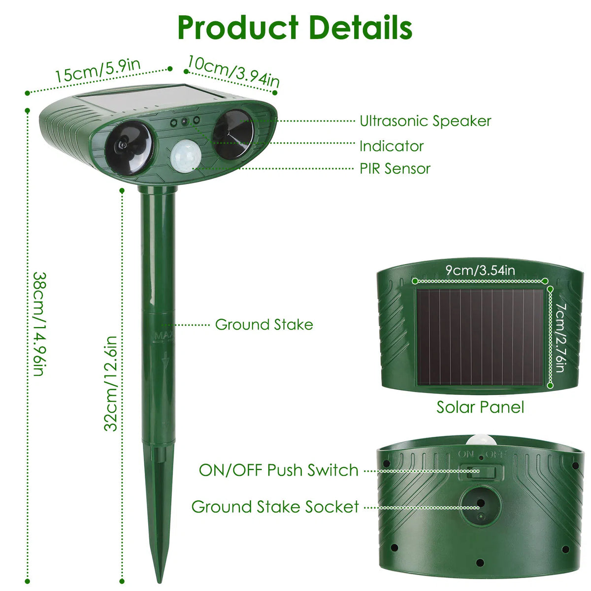 Solaire Ultrasonic Animal Repeller PIR Motion Sensor Animal Repellent Chaser IPX4 Waterproof