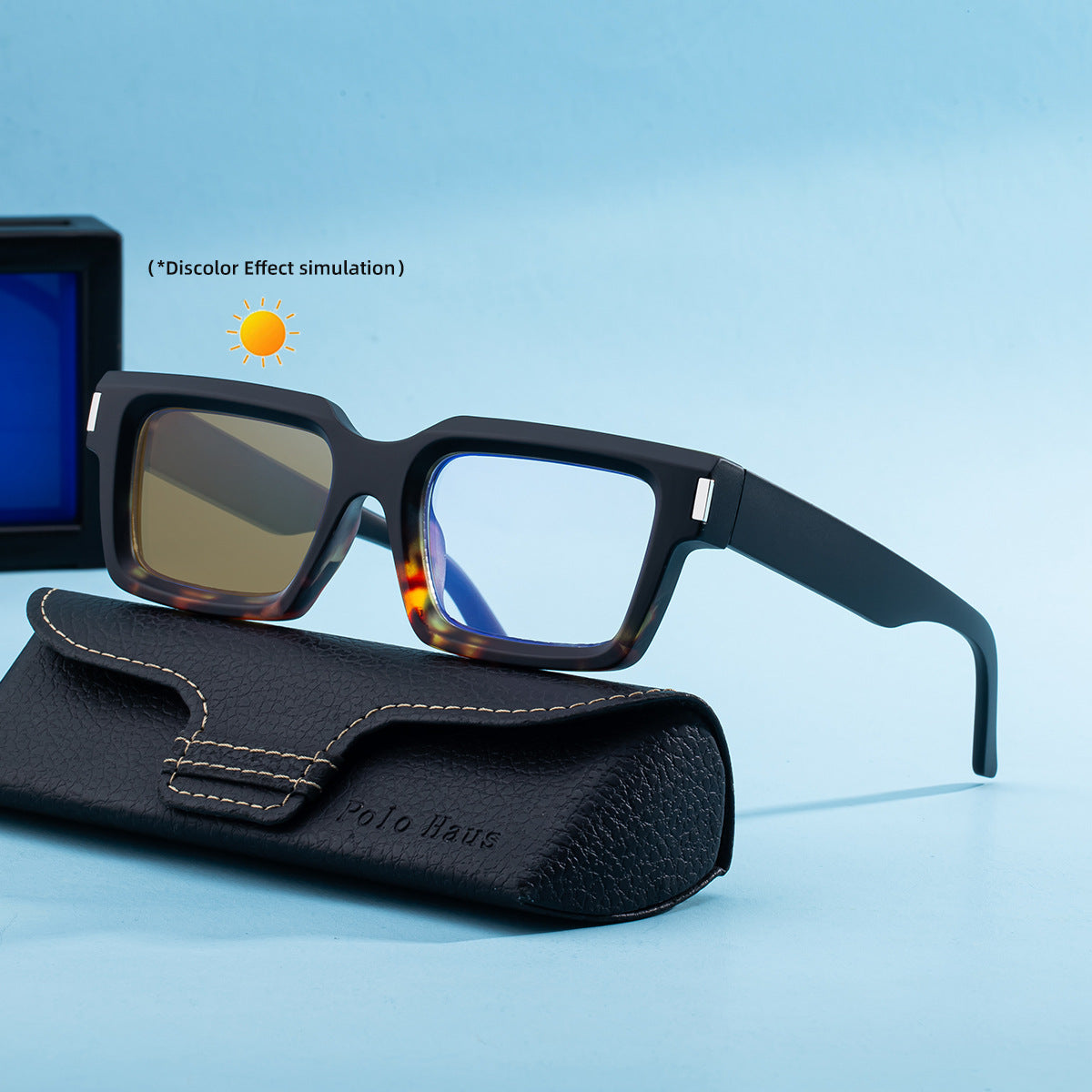 Lunettes de soleil européennes et américaines à cadre carré de mode à changement de couleur pour hommes
