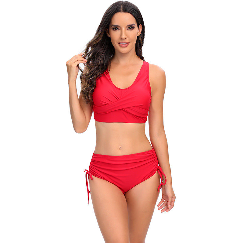 Robe de bain bikini bicolore bicolore sans dos en deux parties