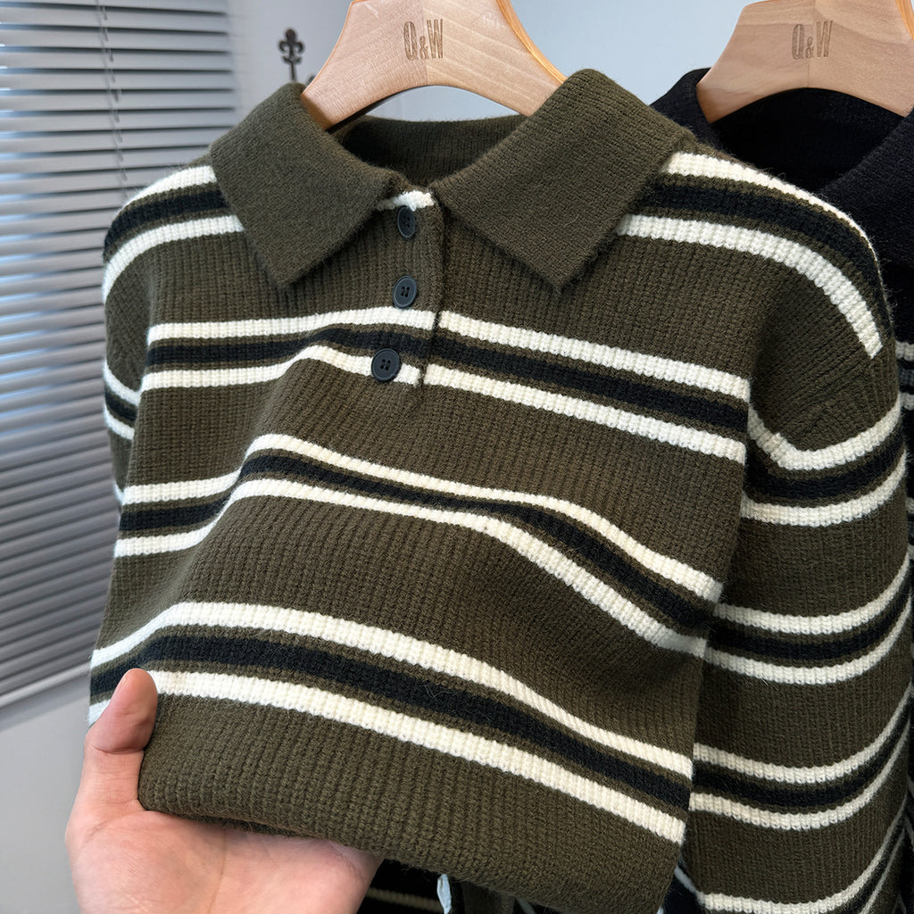 Chandail à maille rayée homme avec un lapel