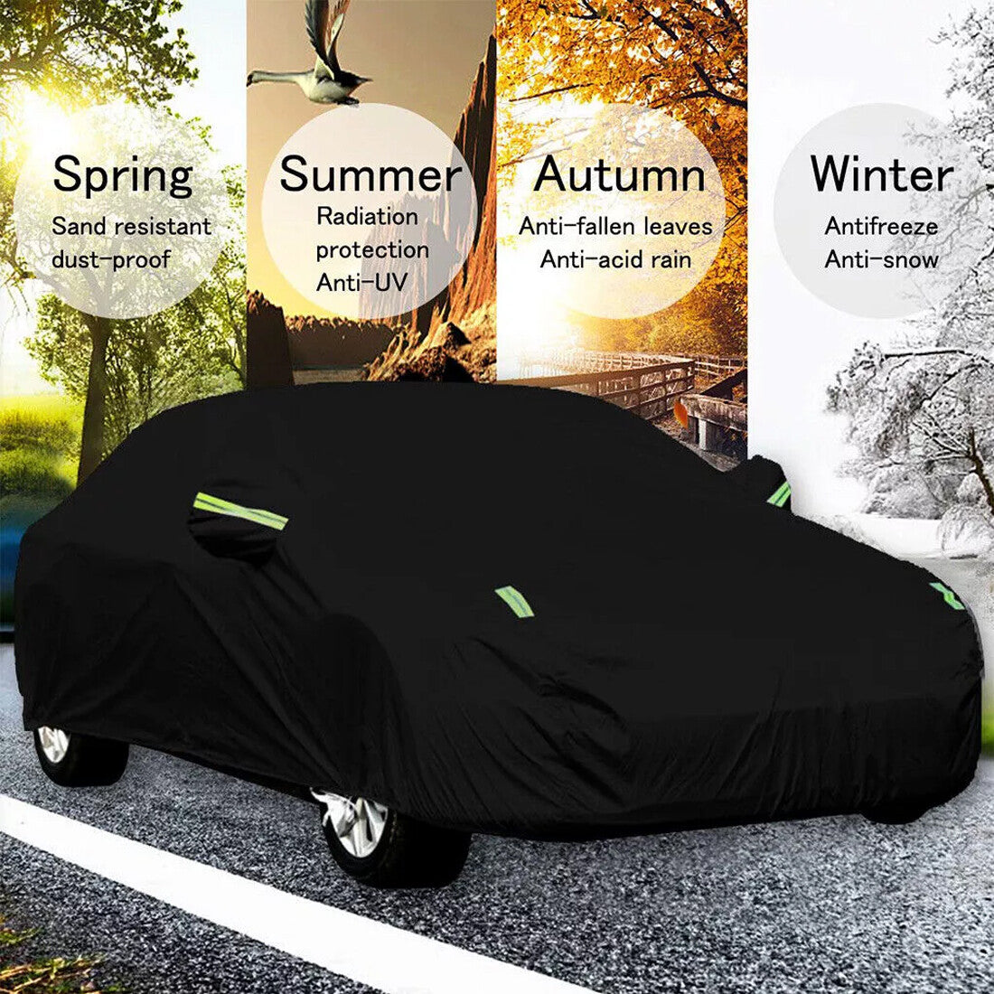 All Weather Full Car Cover 190T Polyester Protection anti-poussière UV Bretelles anti-vent avec Re