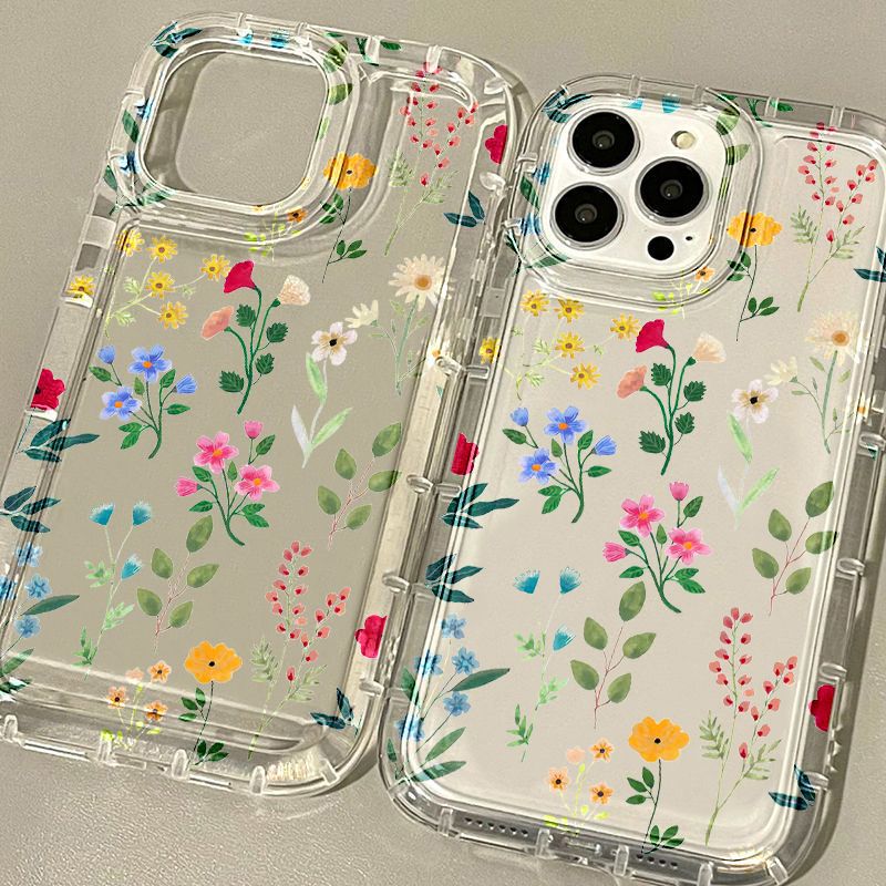 Cas de téléphone spatial transparent et entièrement inclus Floral