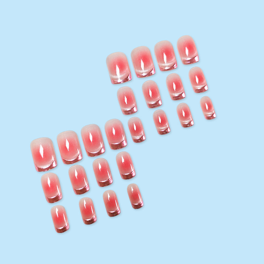 24 Stickers Petit Carré à la Presse sur Nail Rose Acrylique Français avec Effet Gradient