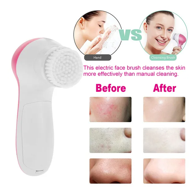 Brosse de nettoyage faciale Brosse de nettoyage du visage imperméable avec 5 têtes de brosse