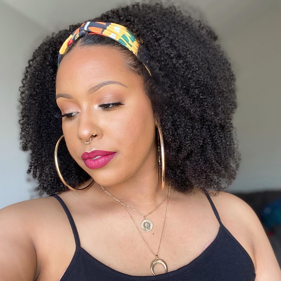 African lady black twisted headband fluffy explosion wig