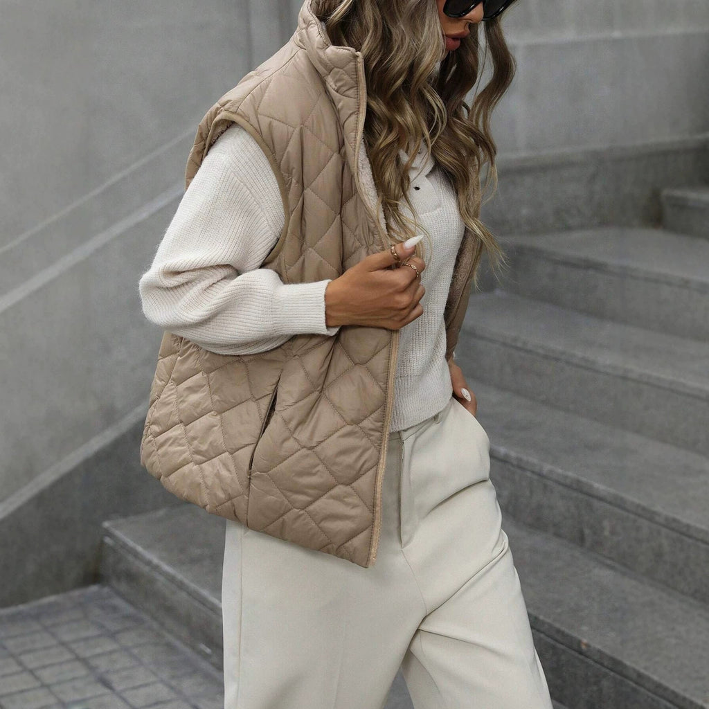 Veste zippée pour femmes avec col de support sans manches