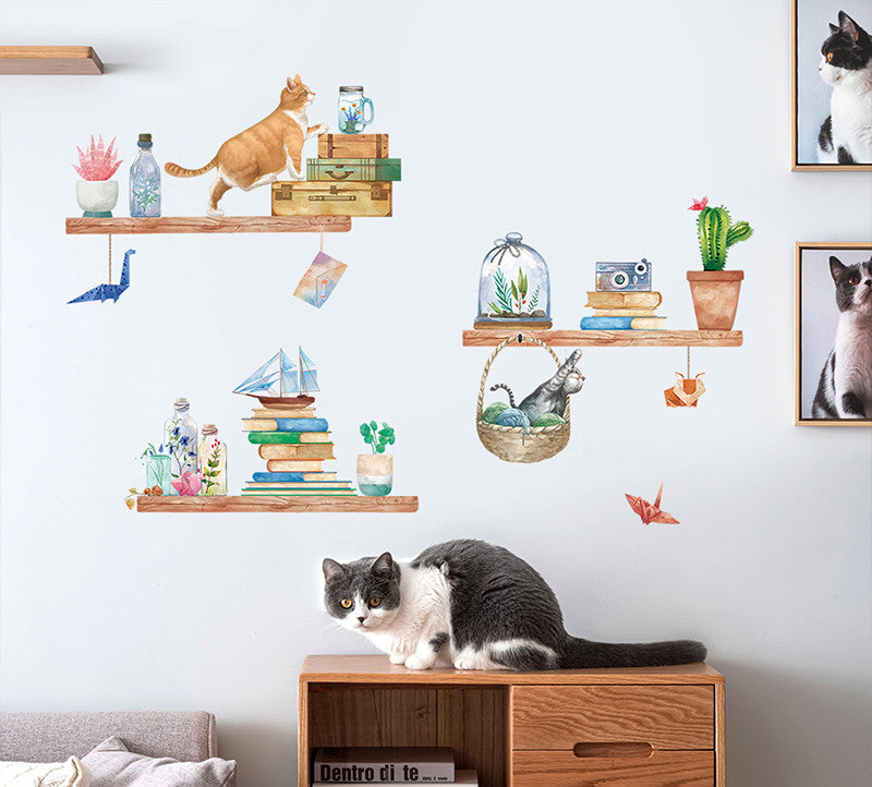Stickers Armoire Cat Cartoon Stickers Décoration de chambre Créative Stickers Mur Litter Cat