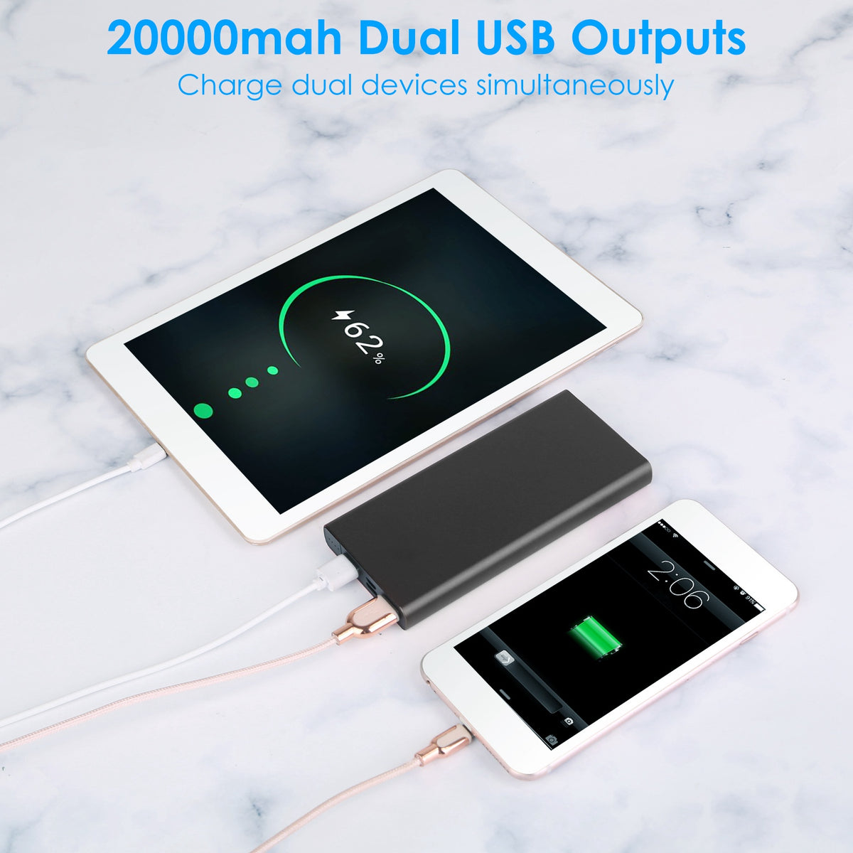 1Pc 20000mAh Power Bank Portable External Battery Charger with Dual USB Output