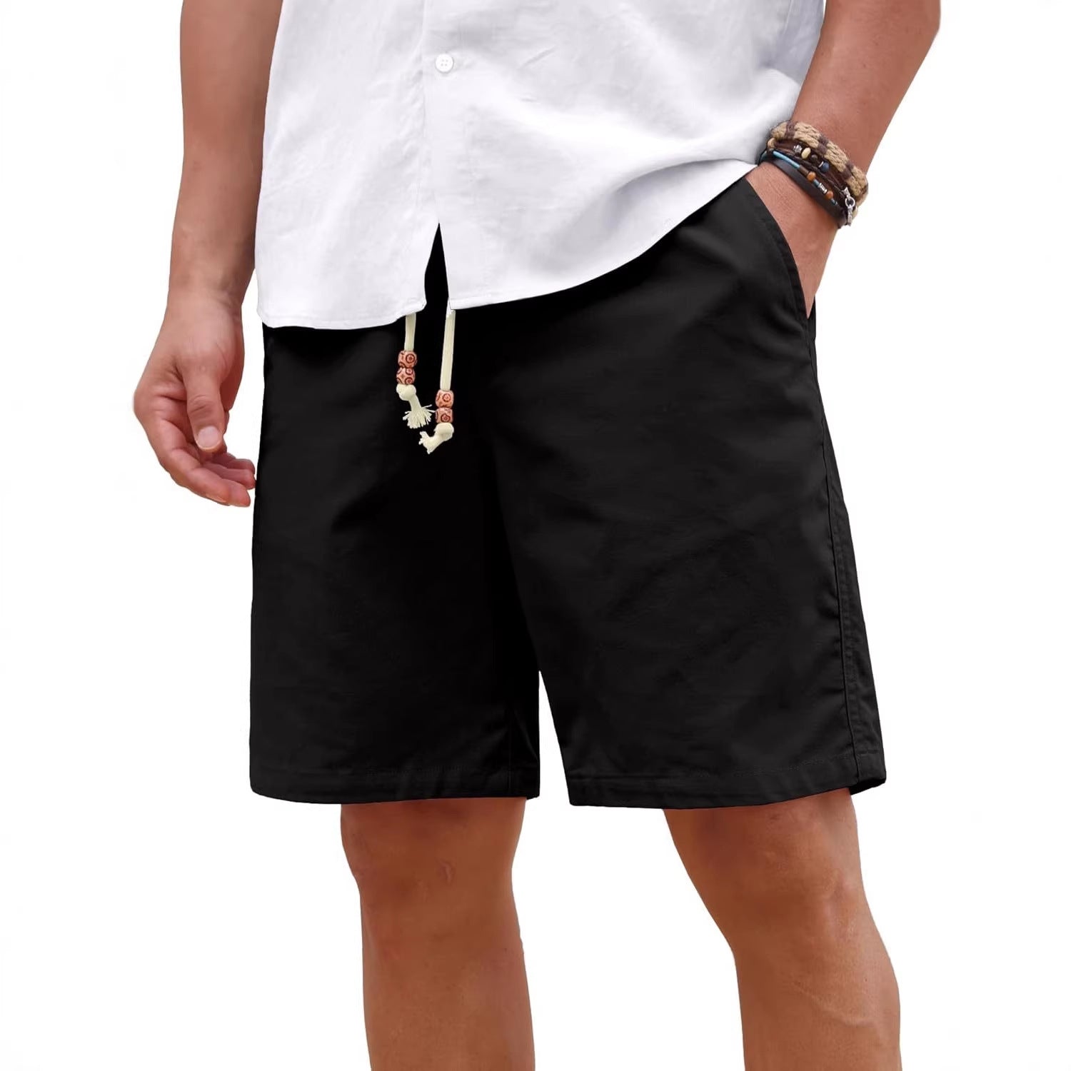 Short casual de poche en coton et en lin pour hommes