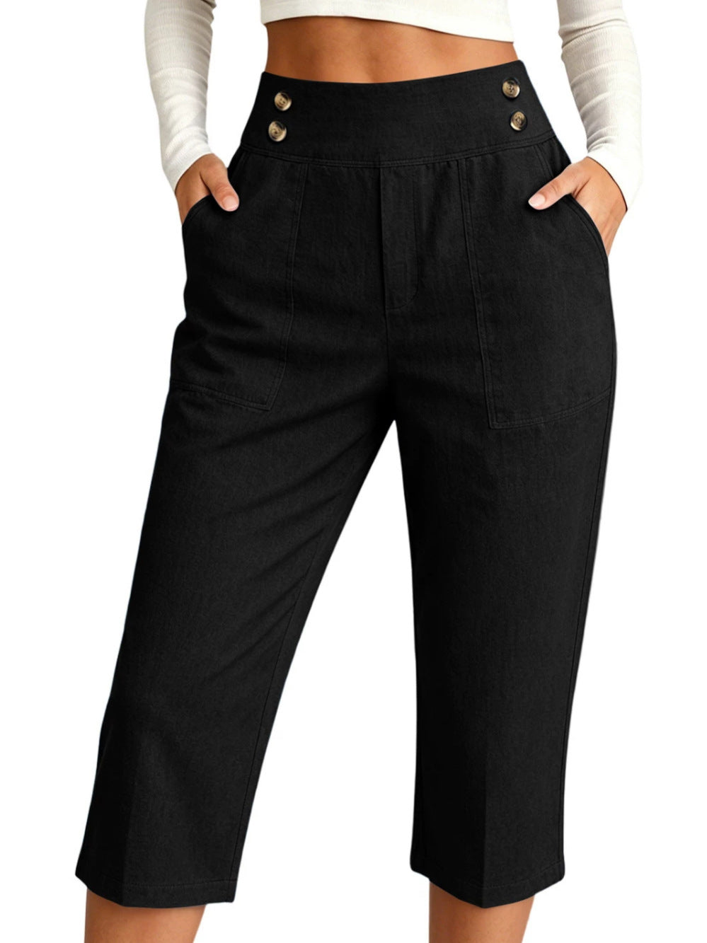 Femmes S Fashionable haute taille pantalons de trois quarts de longueur dans le style européen occasionnel pour Dai