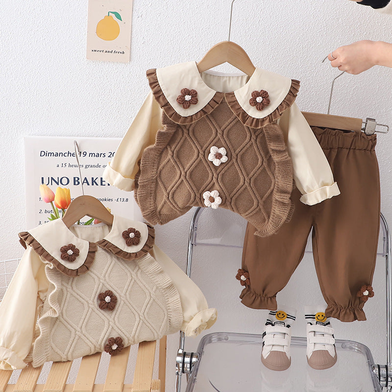 Ensemble de vêtements de printemps bébé fille Stylish Childrens Sweater Vest