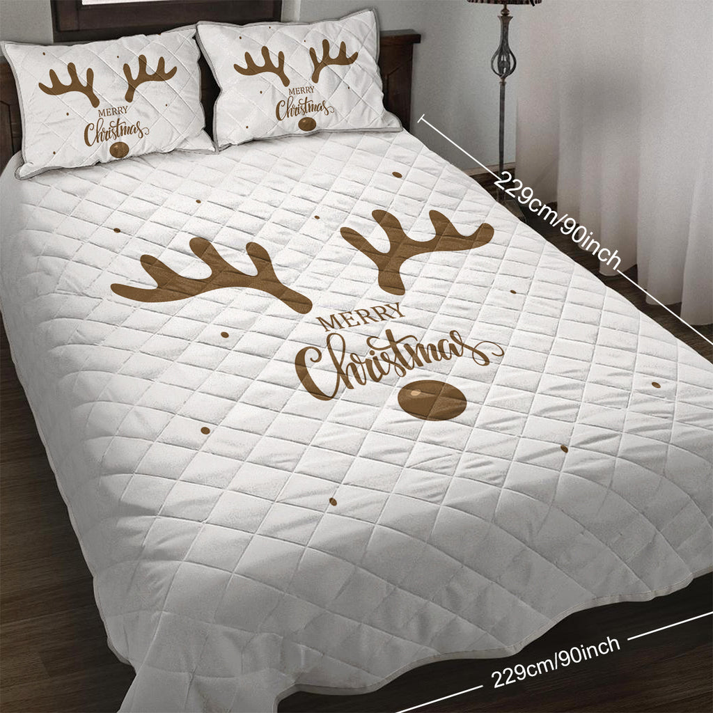Deer Antler Pattern Christmas Quilt Set Microfiber Soft Lightweight Christmas Bedding Set