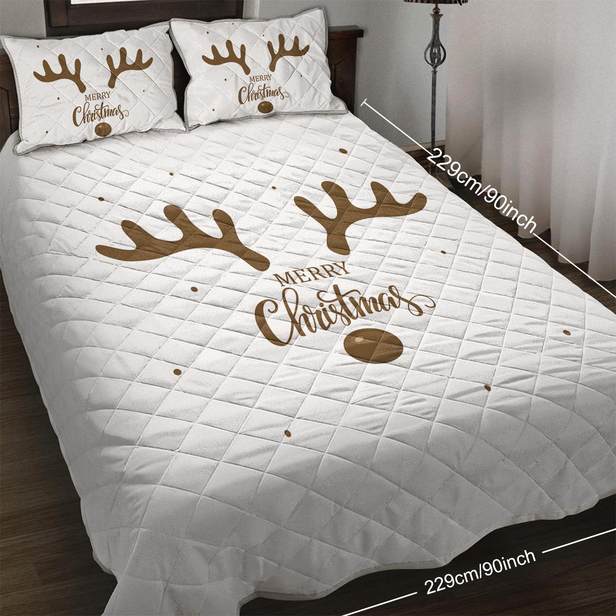 Deer Antler Pattern Christmas Quilt Set Microfiber Soft Lightweight Christmas Bedding Set