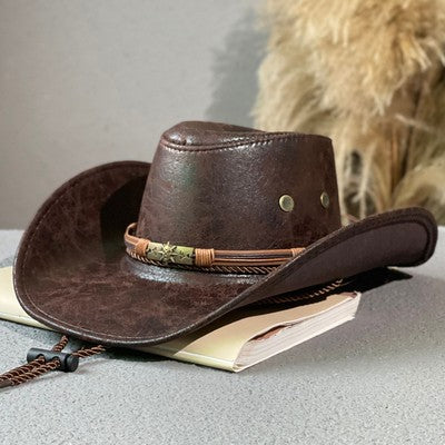 Chapeau en cuir rétro ethnique Western Denim