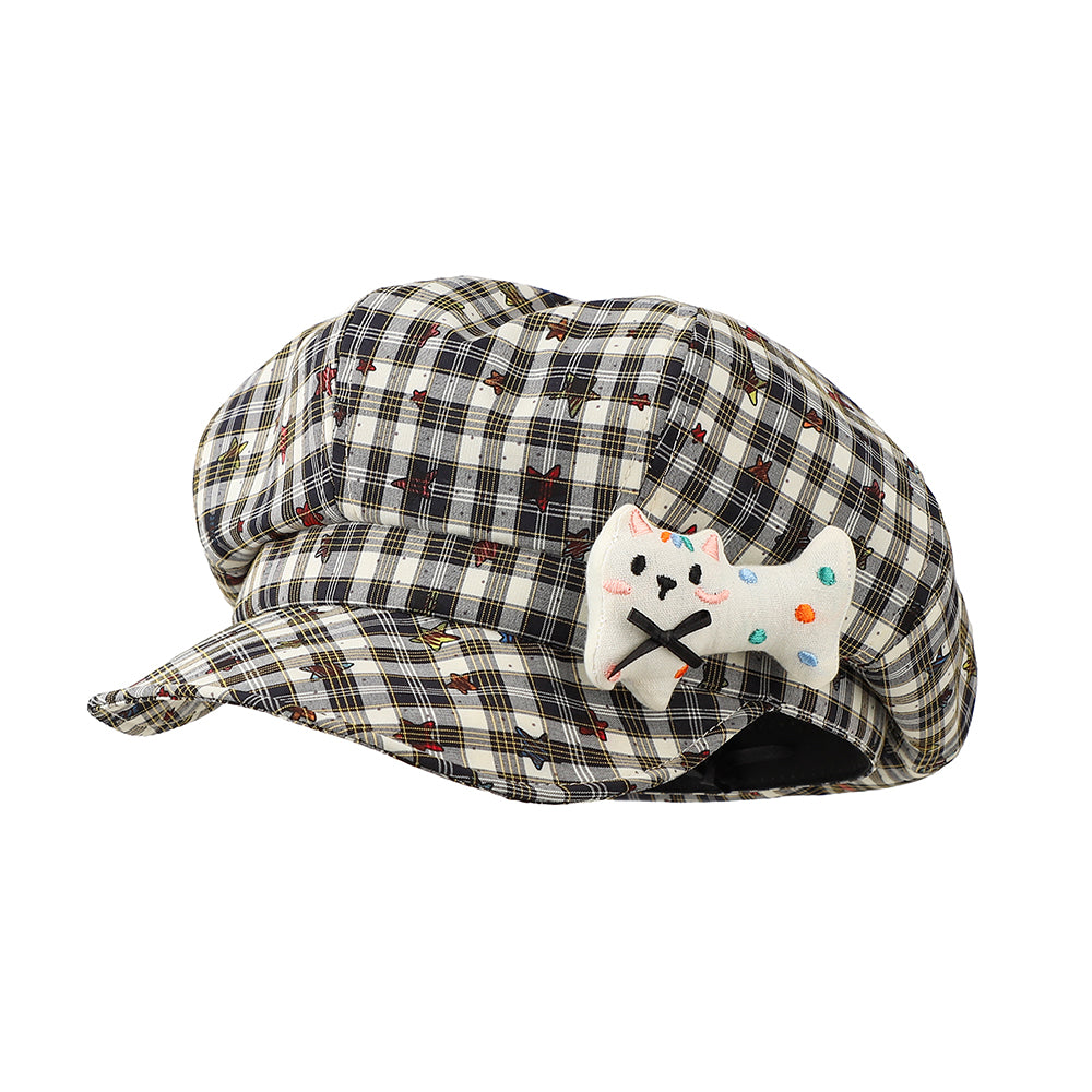 Figurine de chaton en forme de os pour dames avec un chapeau octagonal rayé