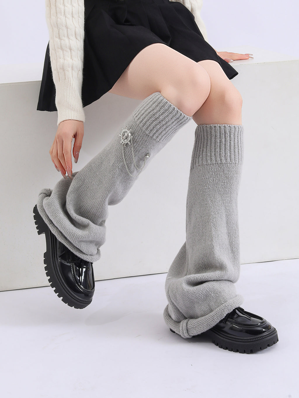 Y2K Hip-hop Stripe solide Rudder décoré populaire modem chaud tricoté Bell forme guerre des jambes