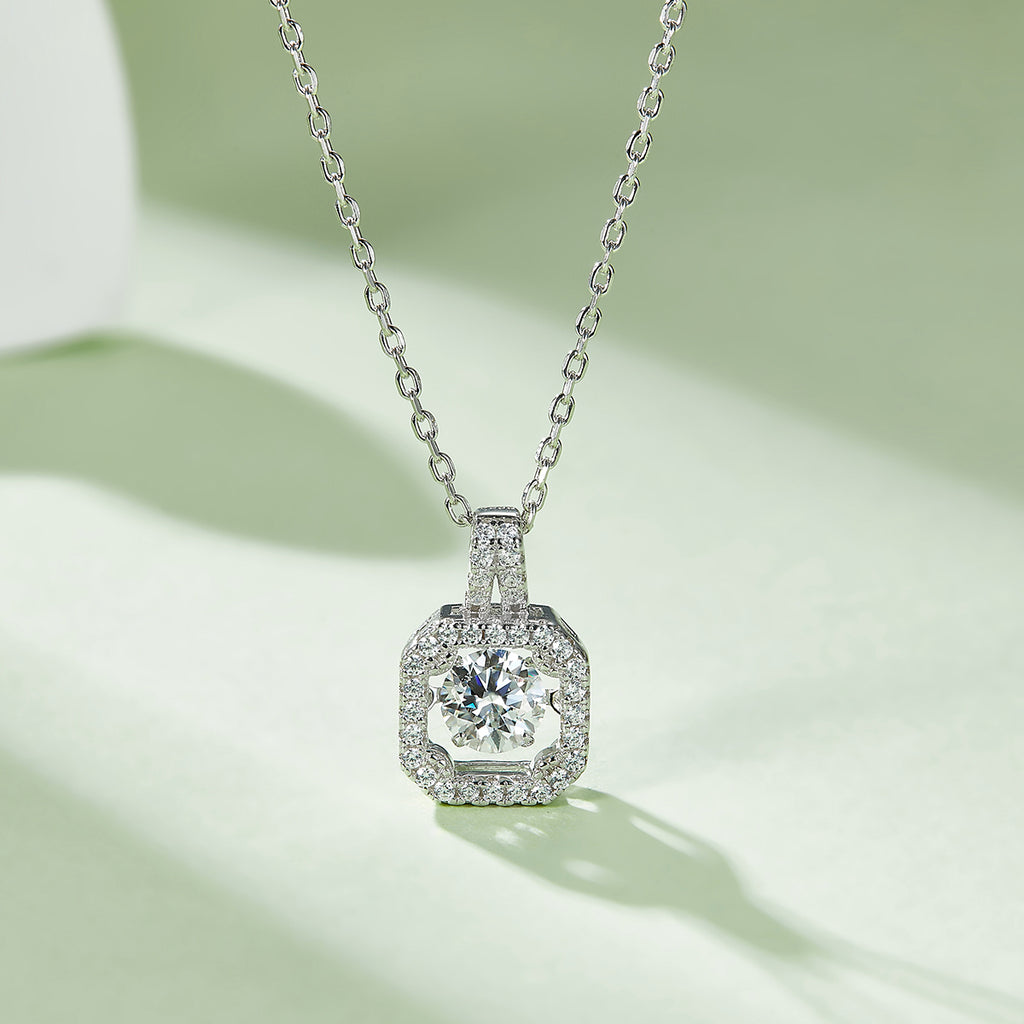 S925 Argent Sterling 0.5ct D Couleur VVS1 Moissanite Square Collier Halo 45cm Plat platine