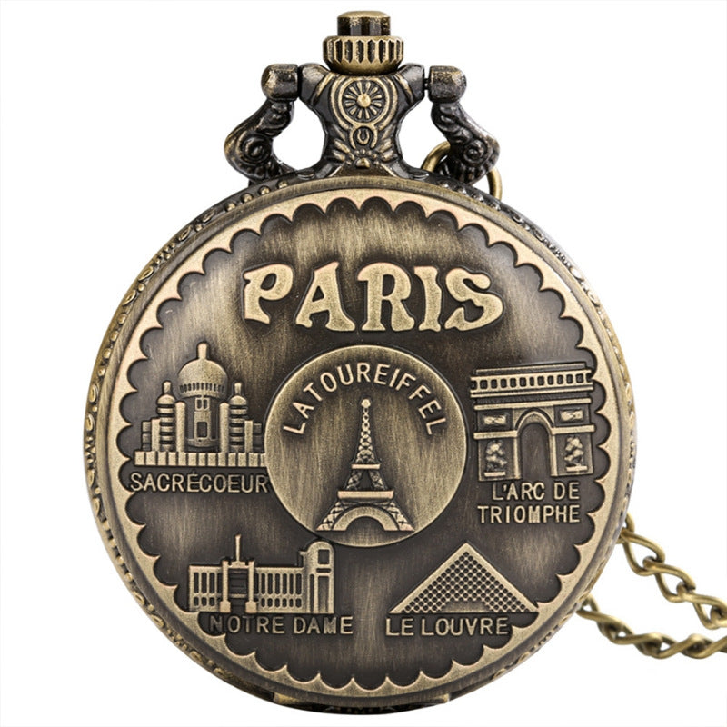 Retro Iron Tower Montre de poche personnalisée de mode décontractée