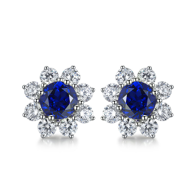 S925 Argent 4.1g Boucles d'oreilles en pierres précieuses créées par un laboratoire de fleurs