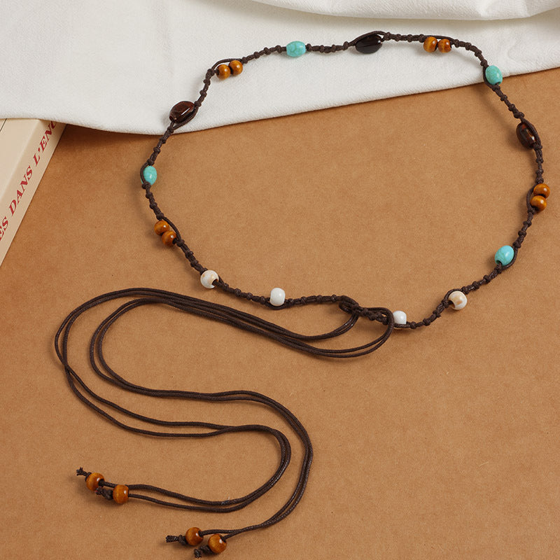 Bohemian style fleur tissée style ethnique fait main perles en bois Ceinture de femmes Loisirs H