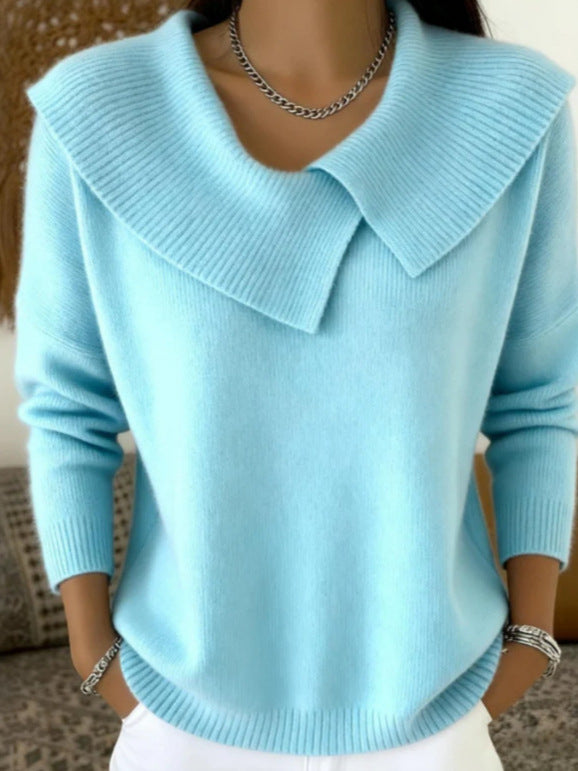 Mode Coréen Rétro Tempérament ludique Slim Lapel Sweater tricoté Lazy Tempérament
