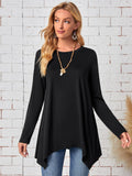 Robe solide manches longues Irrégulier de mode rond cou Top vêtements pour femmes