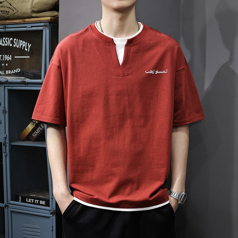 Hommes Faux Deux-pièces Manches Courtes Manches V-Neck