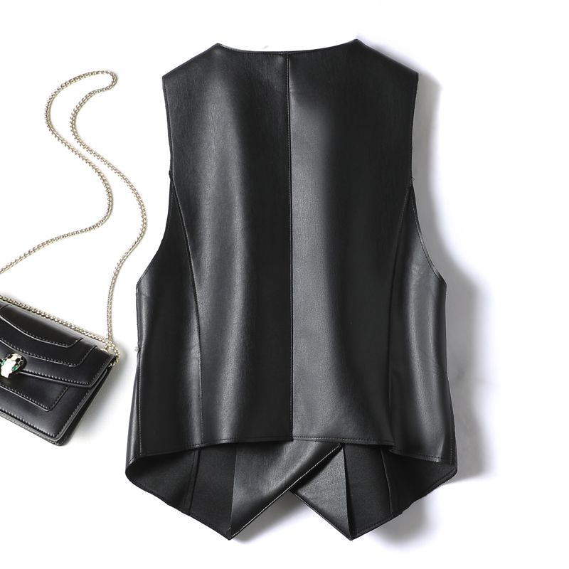 Cuir Coat Western Style Double Breasted Vest Short Slim Fit Slimming