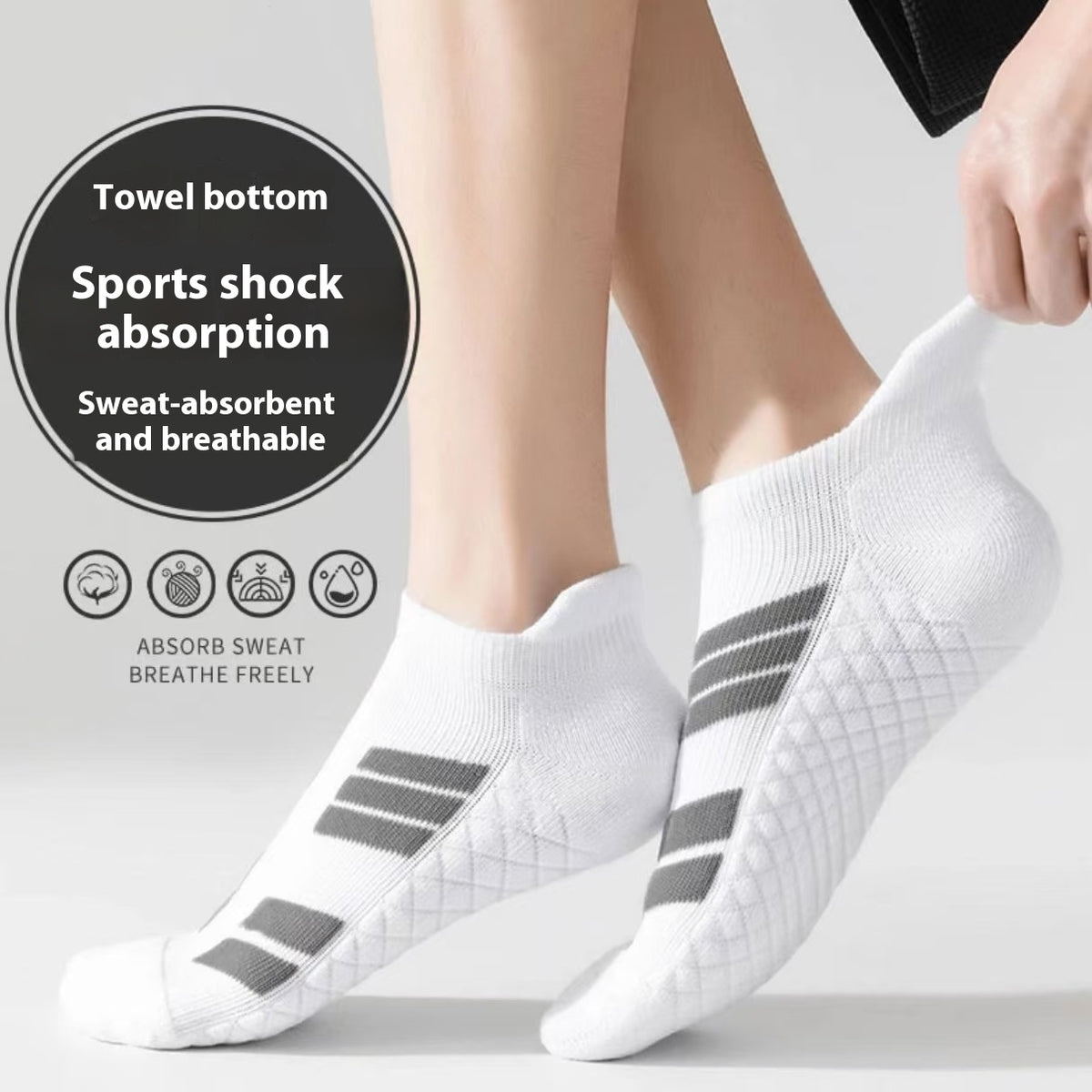 Chaussettes de sport pour hommes Serviette épaisse Absorption du bas du choc Antidérapante
