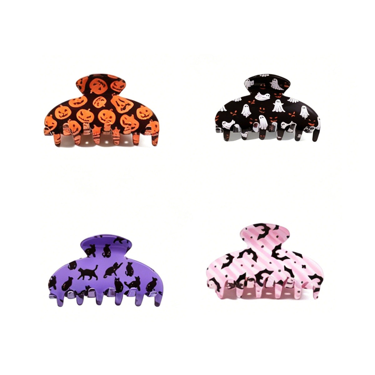 Clip de griffe de requin d'Halloween - Ghost Pumpkin Black Cat Print Hair Accessory for Women Girls P