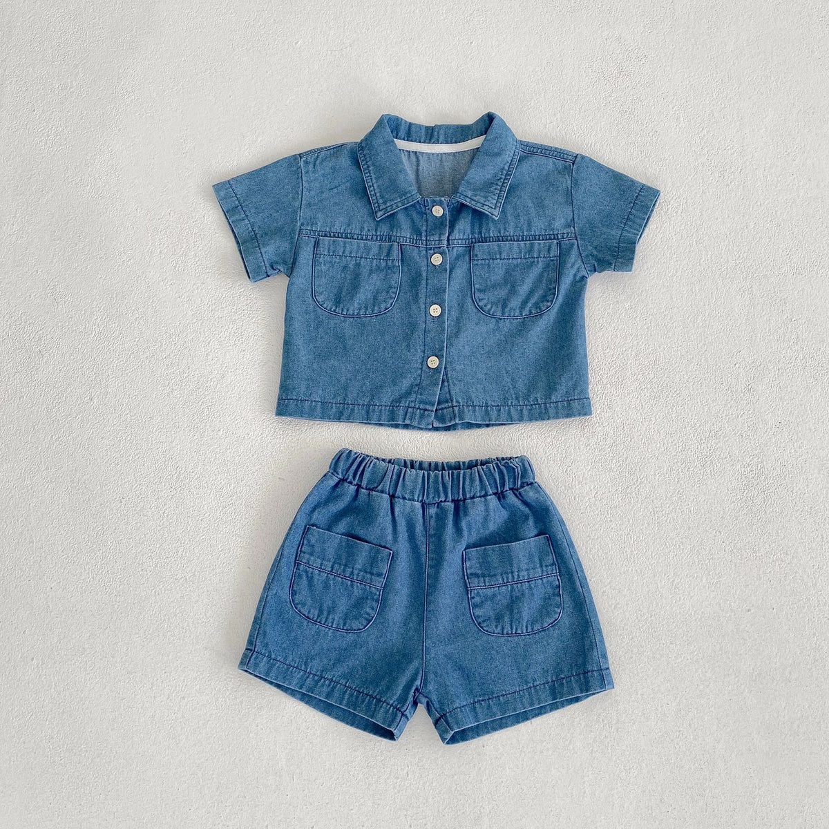 Denim Short Sleeve Pocket Top Boy shorts Baby Boy Suit