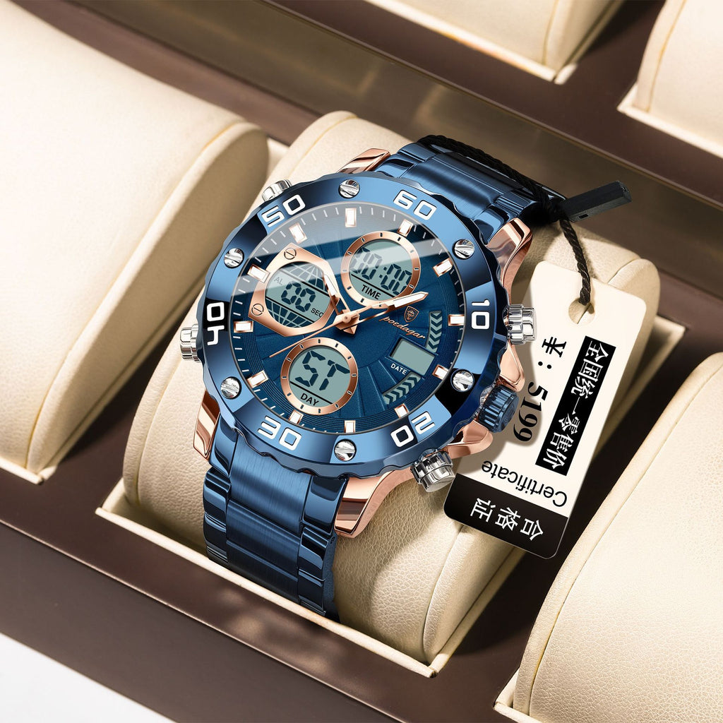 Montre électronique multifonctionnelle double affichage lumineux pour hommes