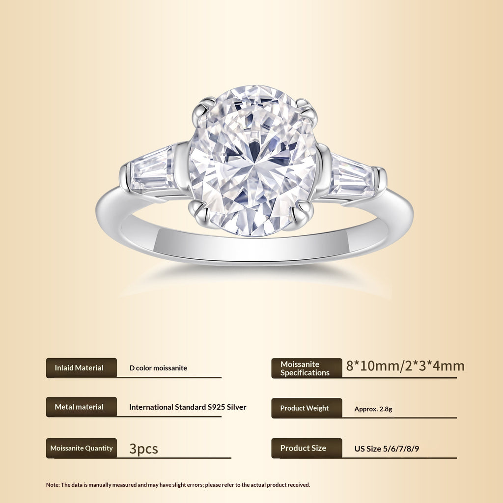 925 Anneau en Argent Sterling avec 3 Carat Ovale Moissanite Stone Élégante Bande de Mariage Femmes L