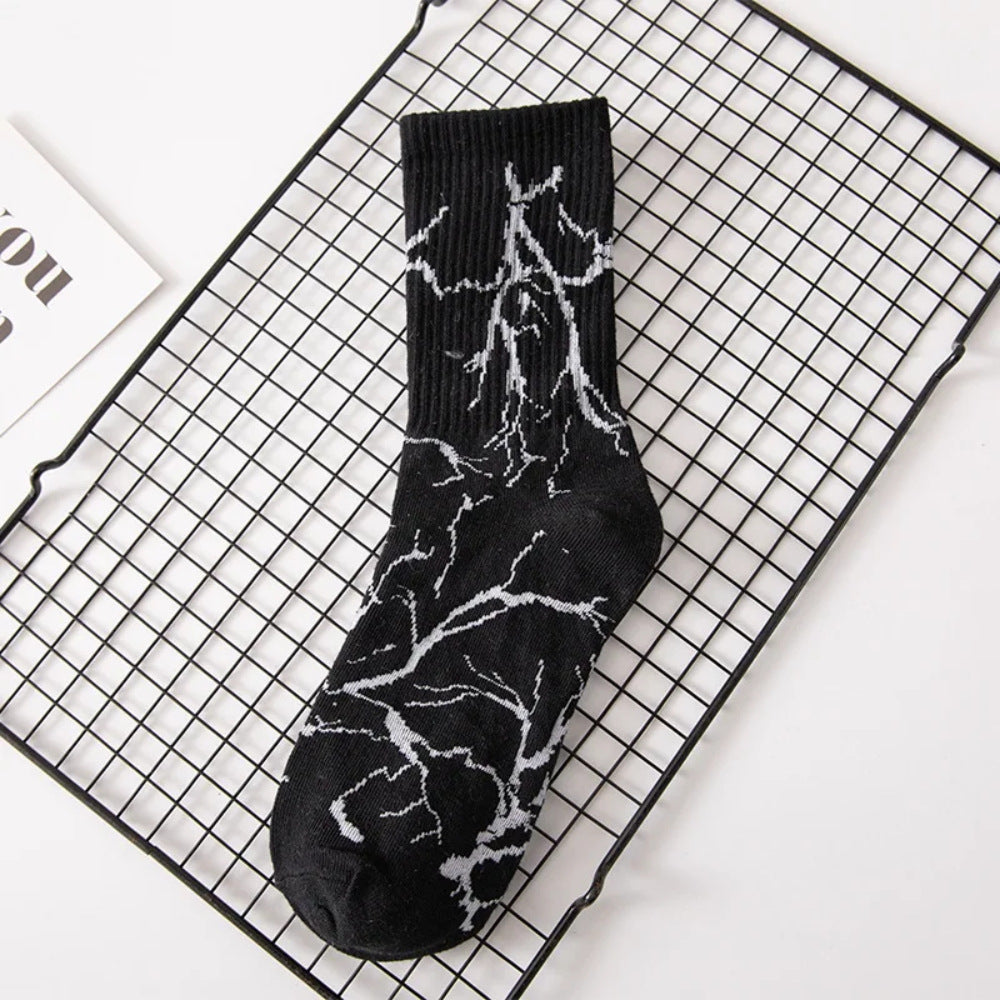 Style coréen Trendy Marque Unisexe Couple Graffiti Couleur bloquées Chaussettes mi-calf
