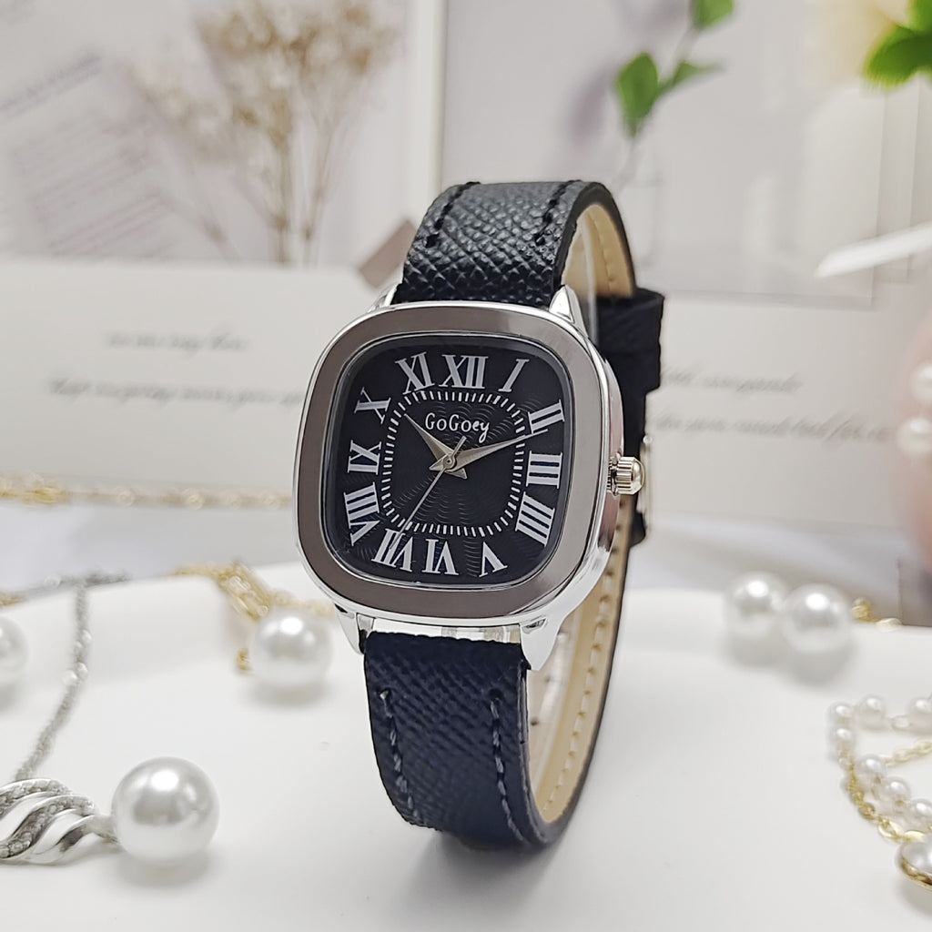 Montre de bracelet en cuir rétro pour femmes