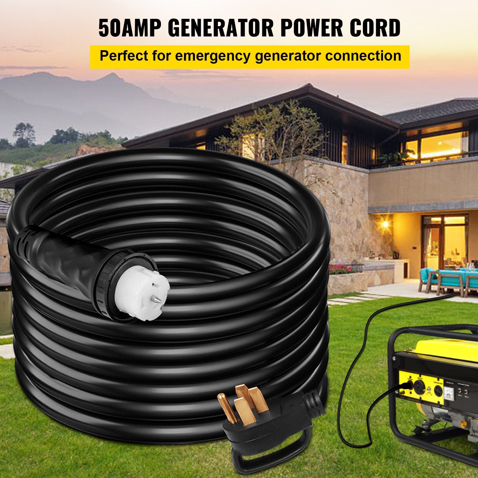VEVOR 50Ft 50 Amp générateur d'extension câble STW générateur câble 125V 250V générateur de puissance Co