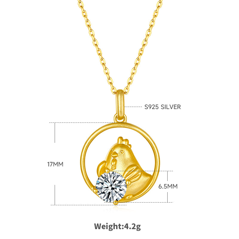 S925 Argent Sterling plaqué or 1ct D Couleur VVS1 Coq Moissanite Collier Zodiaque 4.2g
