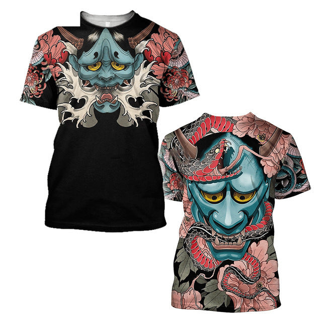 T-shirt homme 3D Samurai Imprimé T-shirt enroulé Col rond