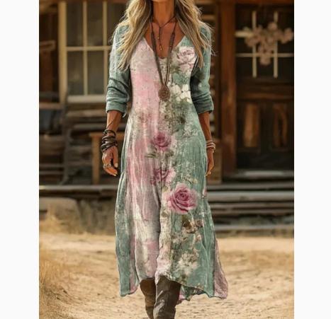 Femmes Rétro Affiche Florale Ethnique Artistique Robe Élégante