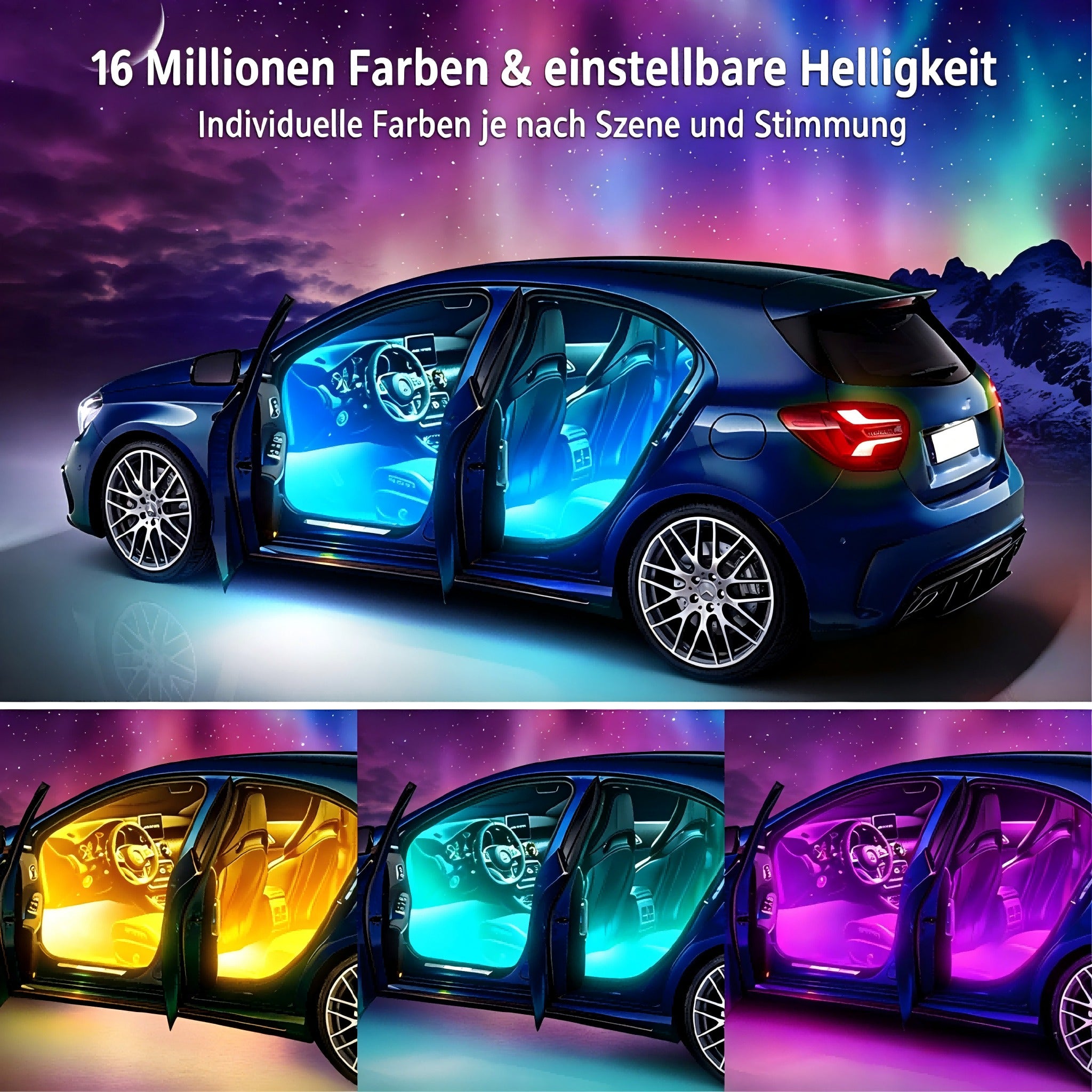 4-Piece 72 LED Auto Footwell Atmosphere Light Strips avec Music Sync Sound Activation & App