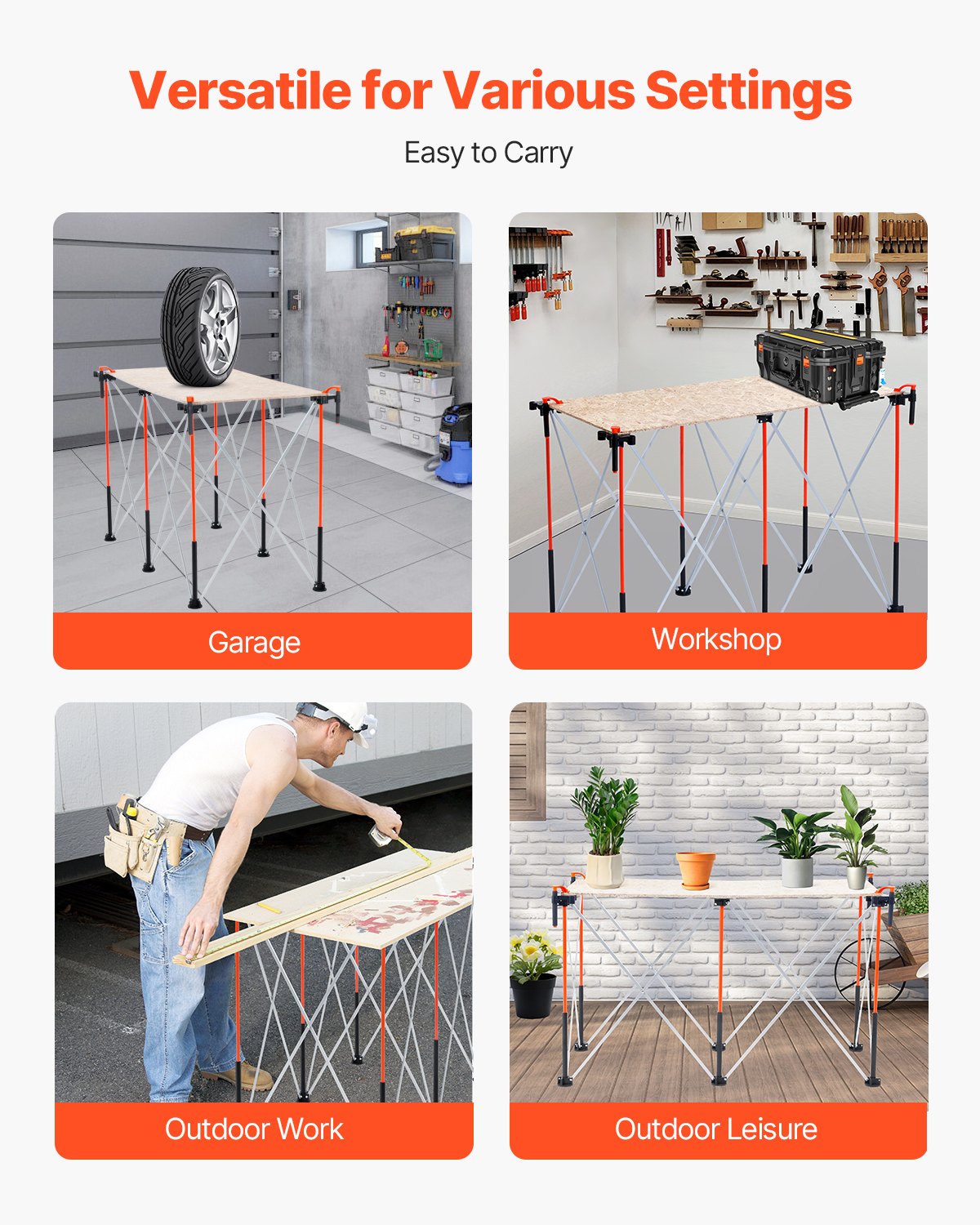 Support de travail pliable portatif 4.16 X 2.18ft Support de travail collapsible 2500lbs Capacité